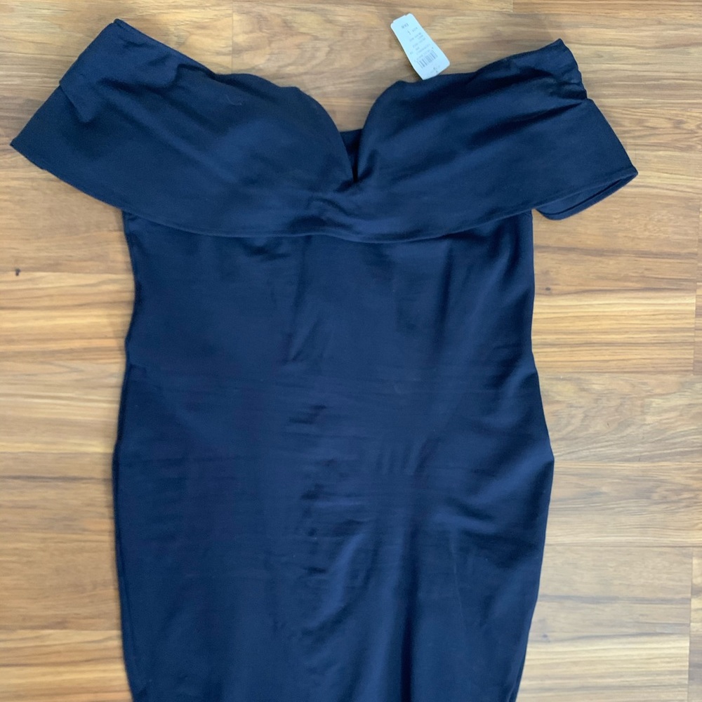 Navy blue off the shoulder midi dress